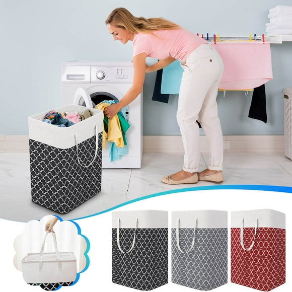 Xihbxyly Cesta de Ropa de Gran Capacidad, Plegable, de Algodón y Lino Duradero, Fácil de Mover, Multifuncional para Viajes y Organización Del Hogar, Disponible En 3 Colores, 50 L.