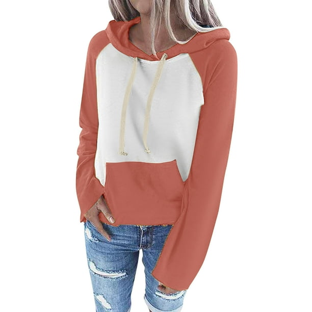 Gibobby Sudadera de Manga Larga Sudaderas con capucha informales para mujer Bloque de color Sudaderas con cordón de manga larga Tops ligeros con bolsillo (Rosa, M)