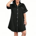 thumbnail image 4 of Tnhcen Women's Plus Size Black Button-Front V-Neck Short Sleeve Sleepwear Dress | XL-5XL | Soft Polyester Loungewear, 4 of 8