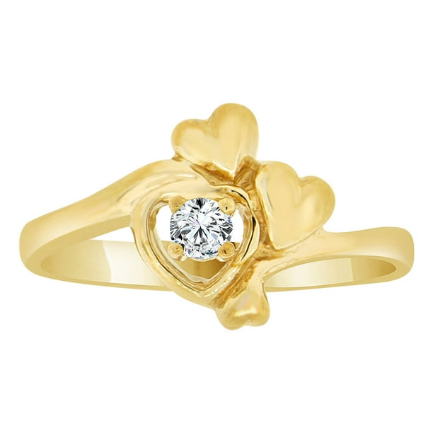 GiveMeGold - 14k Yellow Gold, Double Heart Design Ring Brilliant ...