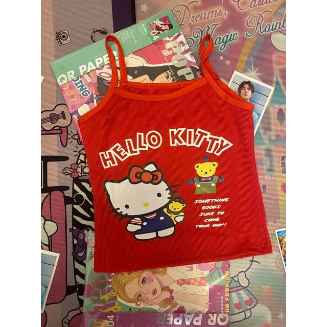 Sanrio HelloKitty-Camiseta sin mangas para mujer, camiseta sin mangas Y2k Street Shoot, camisetas sexis sin mangas para mujer, se pueden usar en el exterior