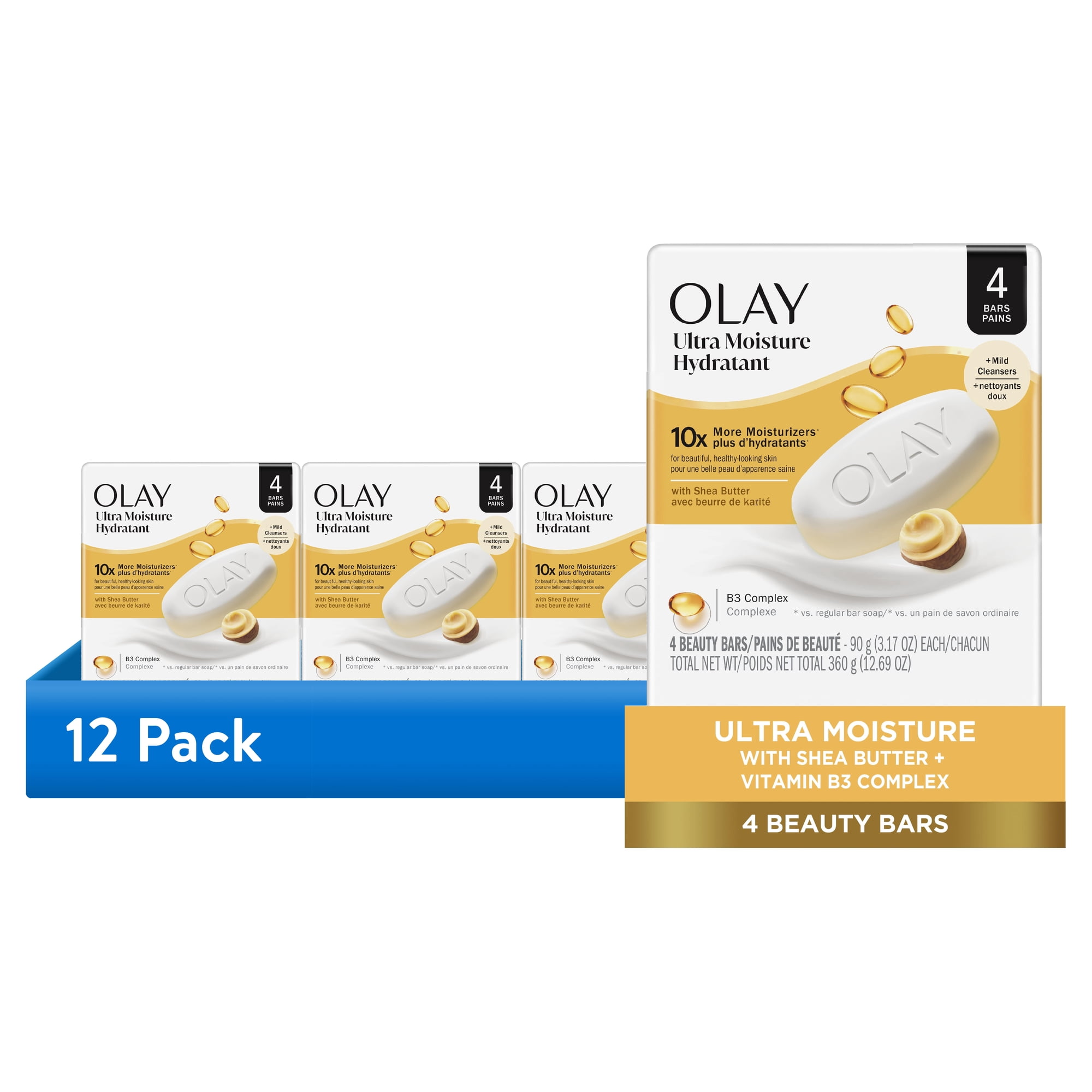 (12 pack) Olay Ultra Moisture Bar Soap, Shea Butter, 3.17 oz, 4 Count