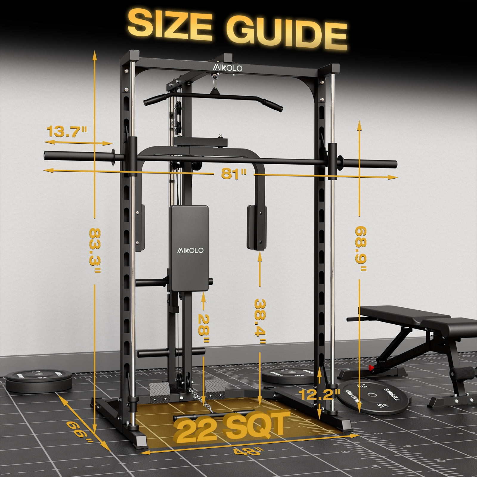 Mikolo Smith Machine, 1000LBS Power Rack With Pec Deck and Lat Pull Down System, Multi-Function Squat Rack Cage For Home Gym