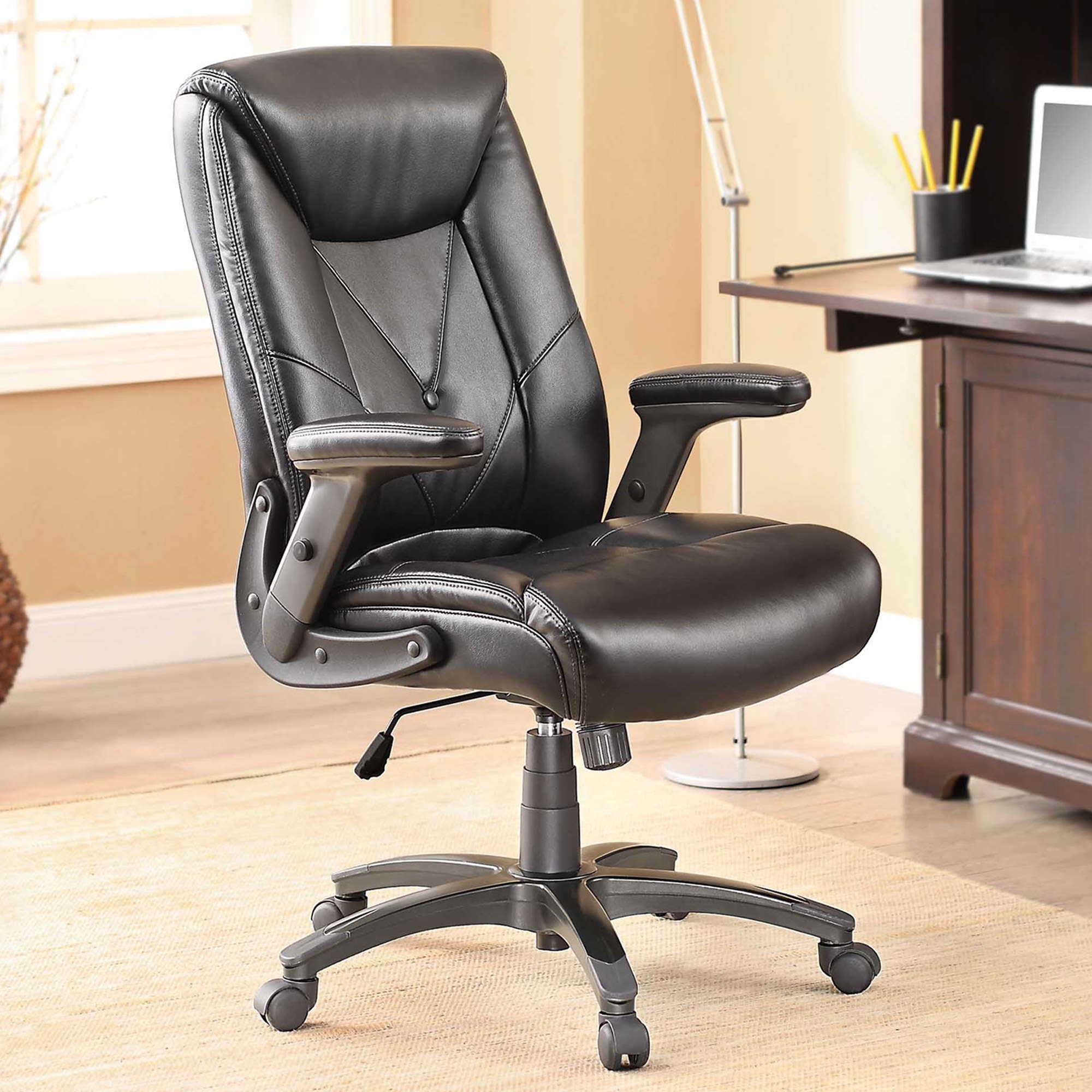 Whalen Chelsen Button Leather Managers Chair, Black - Walmart.com