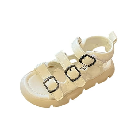 

Tenmix Girls Flat Sandals Ankle Strap Fashion Sandal Summer Shoes Non-slip Casual Shoe Kids Solid Color Buckle Beige 13C