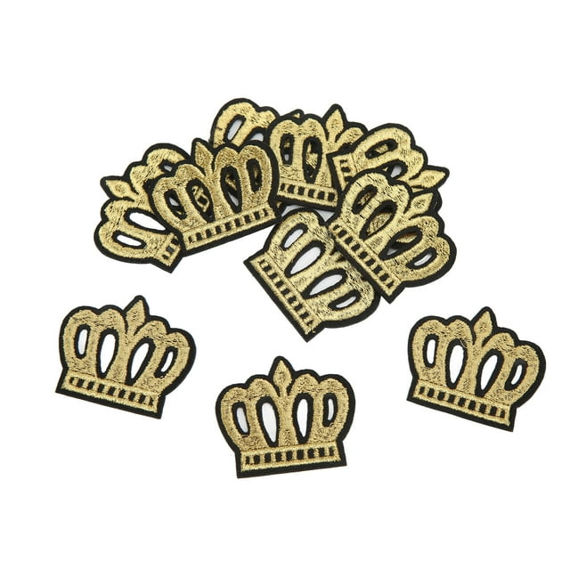 Crown Embroidered Patch, Golden Cotton Material 10Pcs Shading Blemishes Embroidered Iron On Patch Cartoon Crown For Pants For Handbags For Hats