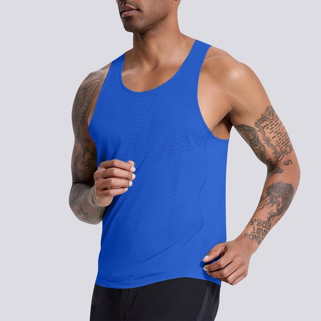 pstuiky Camisetas sin mangas para hombre, Camiseta deportiva sin mangas de malla de color liso para hombre, de moda, para fitness y secado rápido. Camisas para hombres m