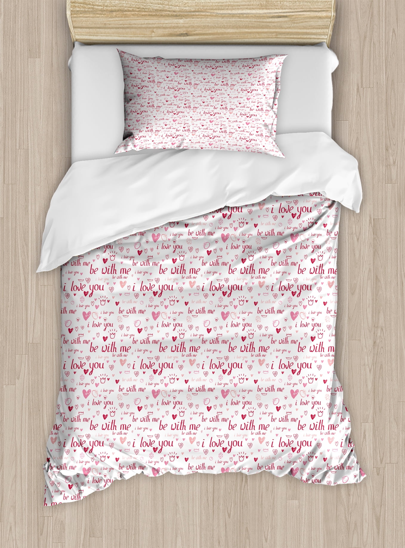 I Love You Duvet Cover Set Hand Drawn Style Hearts Gems And