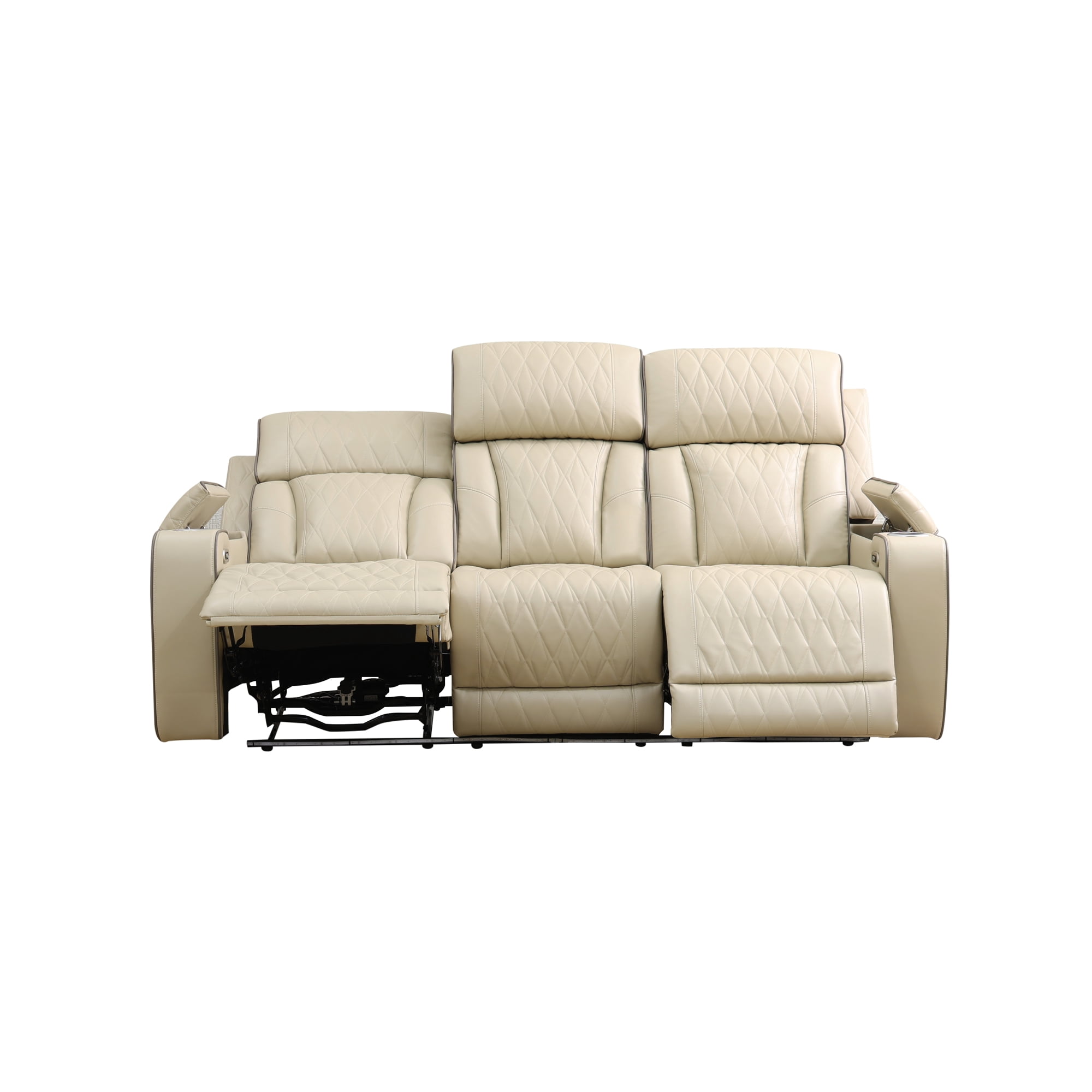 Gewnee Power Reclining Multifunctional Sofa with USB, Air Leather, Storage Console, Living Room,Khaki