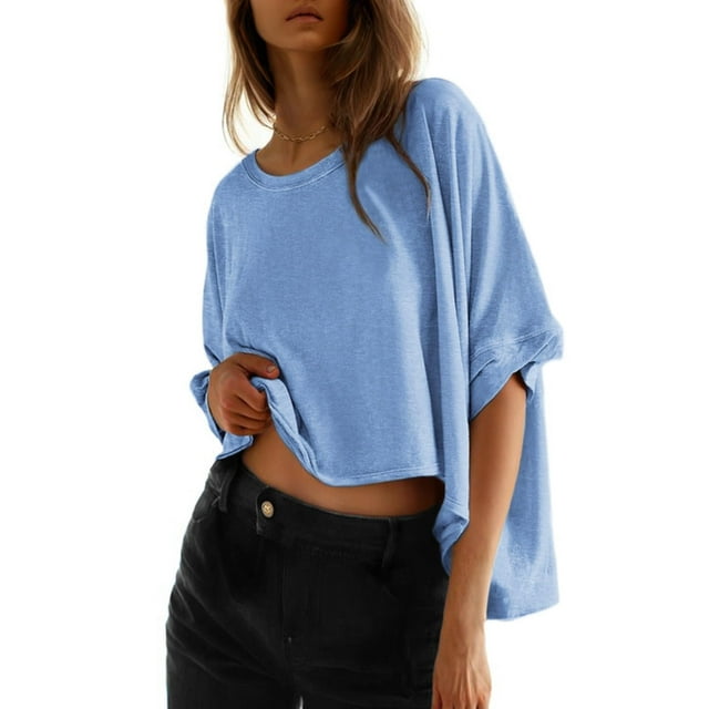Camisa Dokotoo Summer para mujer, talla grande, color azul oscuro