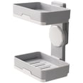 thumbnail image 1 of Soporte de plástico de 2 niveles para jabón y más, para montaje en pared, color gris oscuro, organizador de baño resistente con drenaje y sin necesidad de taladrar, 1 of 5