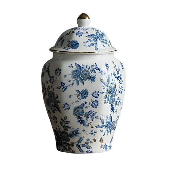 ACDANC Flower Vase Ginger Jar with Lid Storage Canister Dried Flower Vase Blue and White Porcelain Jar Classical Organizer 850Ml Tea Jar Temple Jar Decorative Ceramic Bud Vase for Home Decor