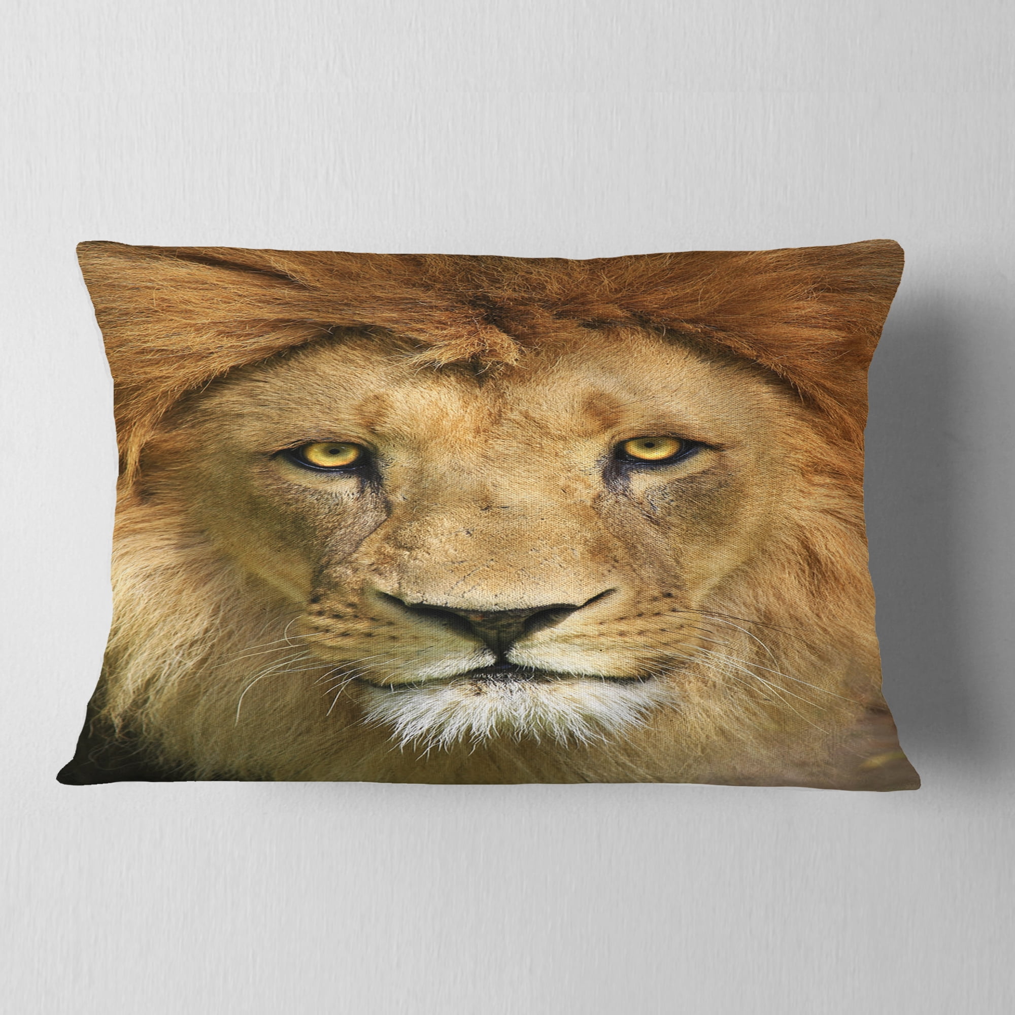 Designart Lion with Calm Face - Animal Throw Pillow - 12x20