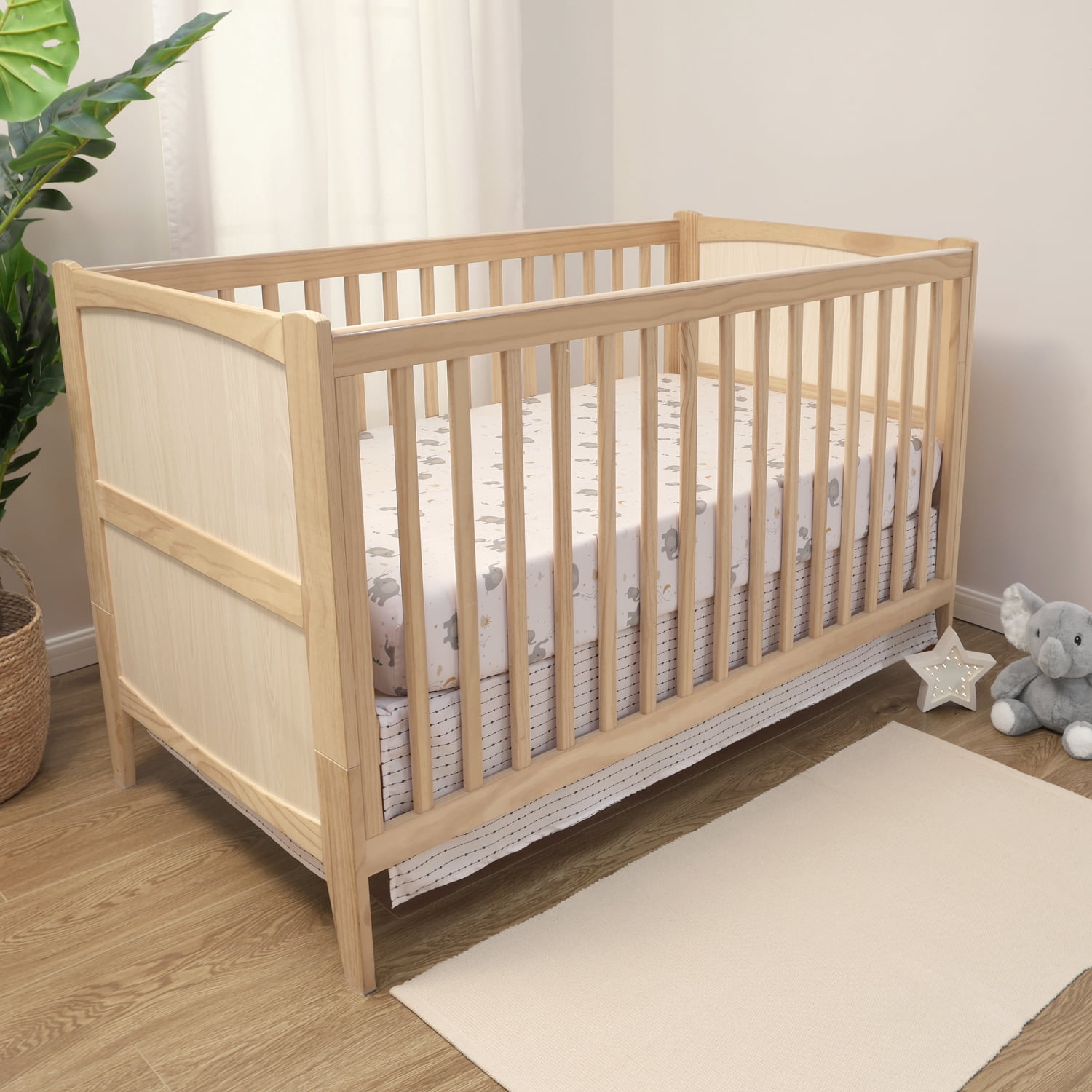 The Peanutshell Elephant Whimsy 3-Piece Baby Crib Bedding Set with Quilt Blanket, Crib Sheet, and Skirt