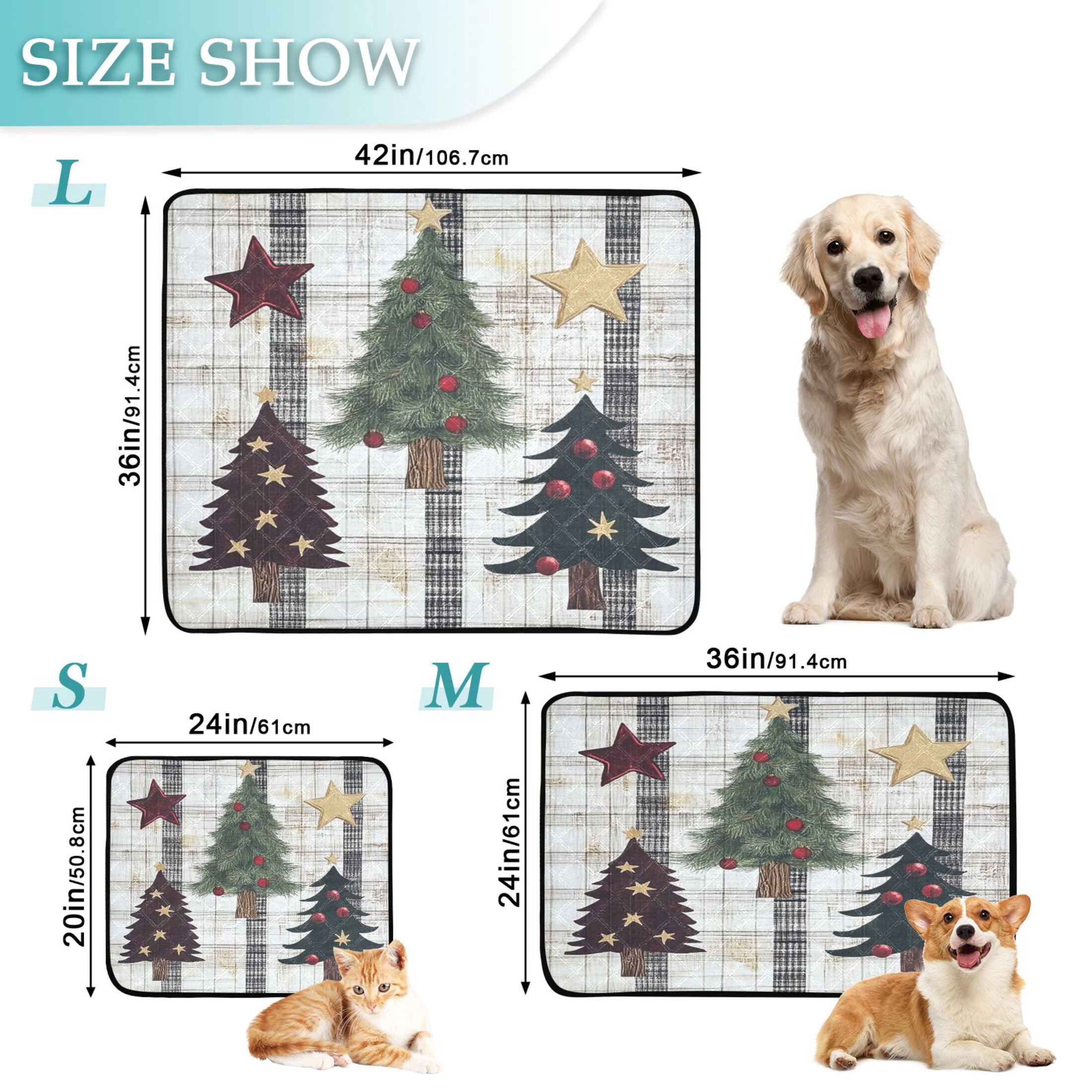 Qxltty Christmas Trees on Black Lines Pattern Cat litter Pads Pet Set of 3 Diaper Mats Center Anti-leakage Layer Absorbent Soft and Comfortable