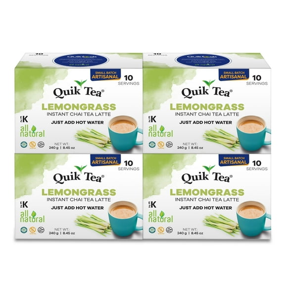 QuikTea Lemongrass Chai Tea Latte – 40 Count, Instant Herbal Blend with Natural Ingredients, Caffeine-Light, Preservative-Free – Just Add Hot Water