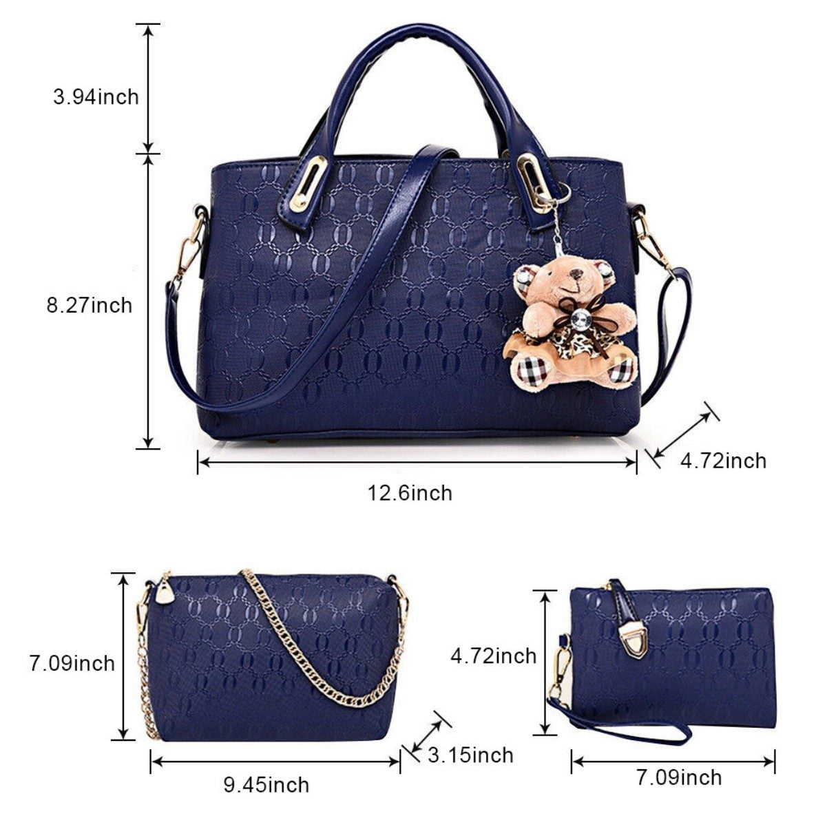 ‌4-Piece Women's Handbag Set - Leather Messenger, Tote & Purse (Rose Red)‌