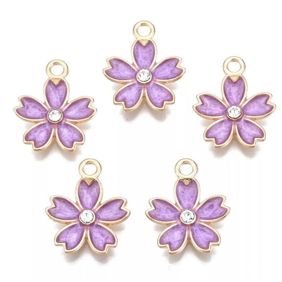 U8MO 100pc Metal Alloy Enamel Flower Pendants with Crystal Rhinestone Charm 16.5x14mm
