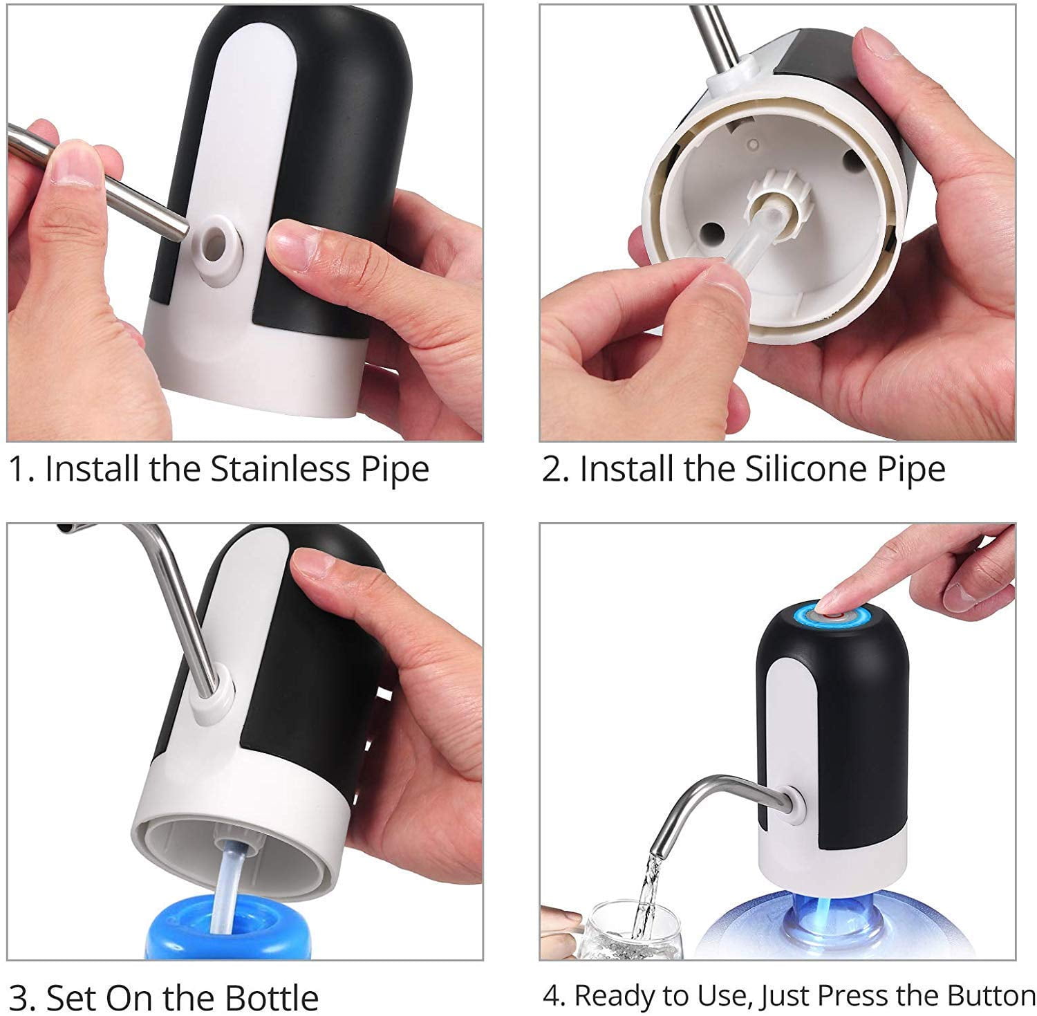 5 Gallon Water Dispenser - Water Bottle Pump with Reusable Caps for Screw Top or Crown Tops, USB Charging Water Jug Dispenser for Universal 2-5 Gallon Bottle Little Squirrel