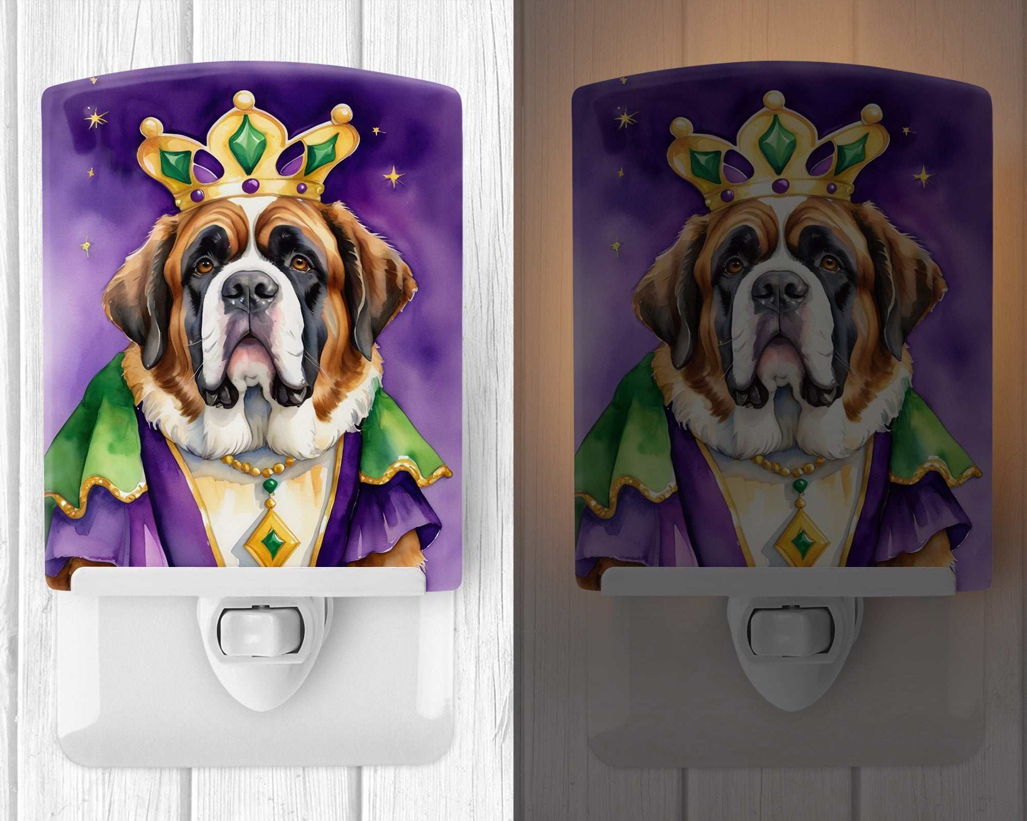 Saint Bernard King of Mardi Gras Ceramic Night Light 4 in x 6 in