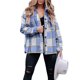 thumbnail image 1 of Abrigo A Cuadros Mujer Camisa A Cuadros Abrigo Botón Abajo Cuello Alto Manga Larga Con Bolsillo Para Invierno Otoño ANGGREK azul cielo M, 1 of 5