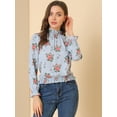 thumbnail image 3 of INSPIRE CHIC Women's Smocked Waist Ruffled Hem Stand Collar Floral Dotted Blouse, 3 of 6