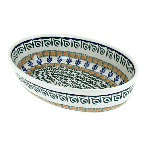 Blue Rose Polish Pottery Herb Garden Small Oval Baking Dish