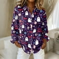 thumbnail image 2 of Delconic Womens Halloween Print Button Down Shirt Long Sleeve Casual Regular Fit Collared Blouse Pumpkin Pattern Top Purple L, 2 of 7