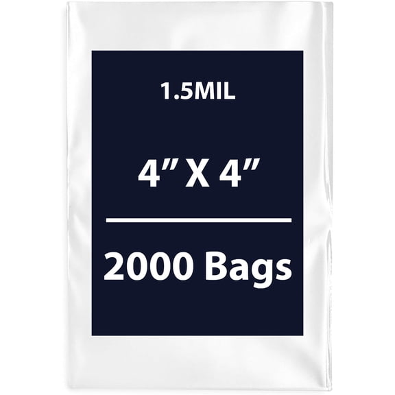 Clear Flat Poly Bags, 1.5Mil 4" X 4" & 2000 Bags | Low-Density Polyethylene (LDPE), Flat Open Top Plastic Packaging Packing | Flexible and Durable Plastic Bags