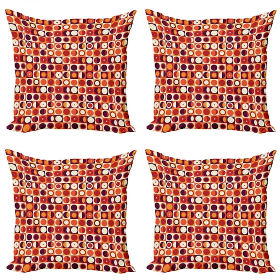Ambesonne Geometric Throw Pillow Cover 4 Pack, Sixties Style Ovals, 18", Marigold Maroon