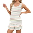 thumbnail image 5 of JULMCOMO 2 Piece Sets for Women Striped Print Square Neck Lightweight Summer Short Sets Drawstring Waisted Lounge Outfits with Pockets Multicolor L, 5 of 8