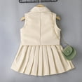 thumbnail image 7 of LFEOOST Toddler Girl Skirt Set with Jacket Sleeveless Blazer Vest Solid Crop Top Kids Pleated Skirt Outfit Summer Clothes (Beige, 4Y), 7 of 7