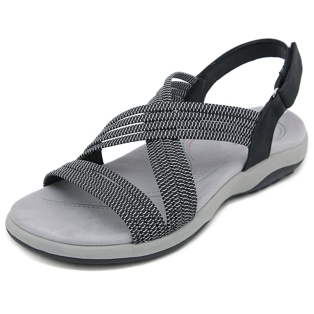 Sandalias deportivas Sandalias con tiras y puntera abierta Sandalias de playa de verano para mujer (Negro 38)