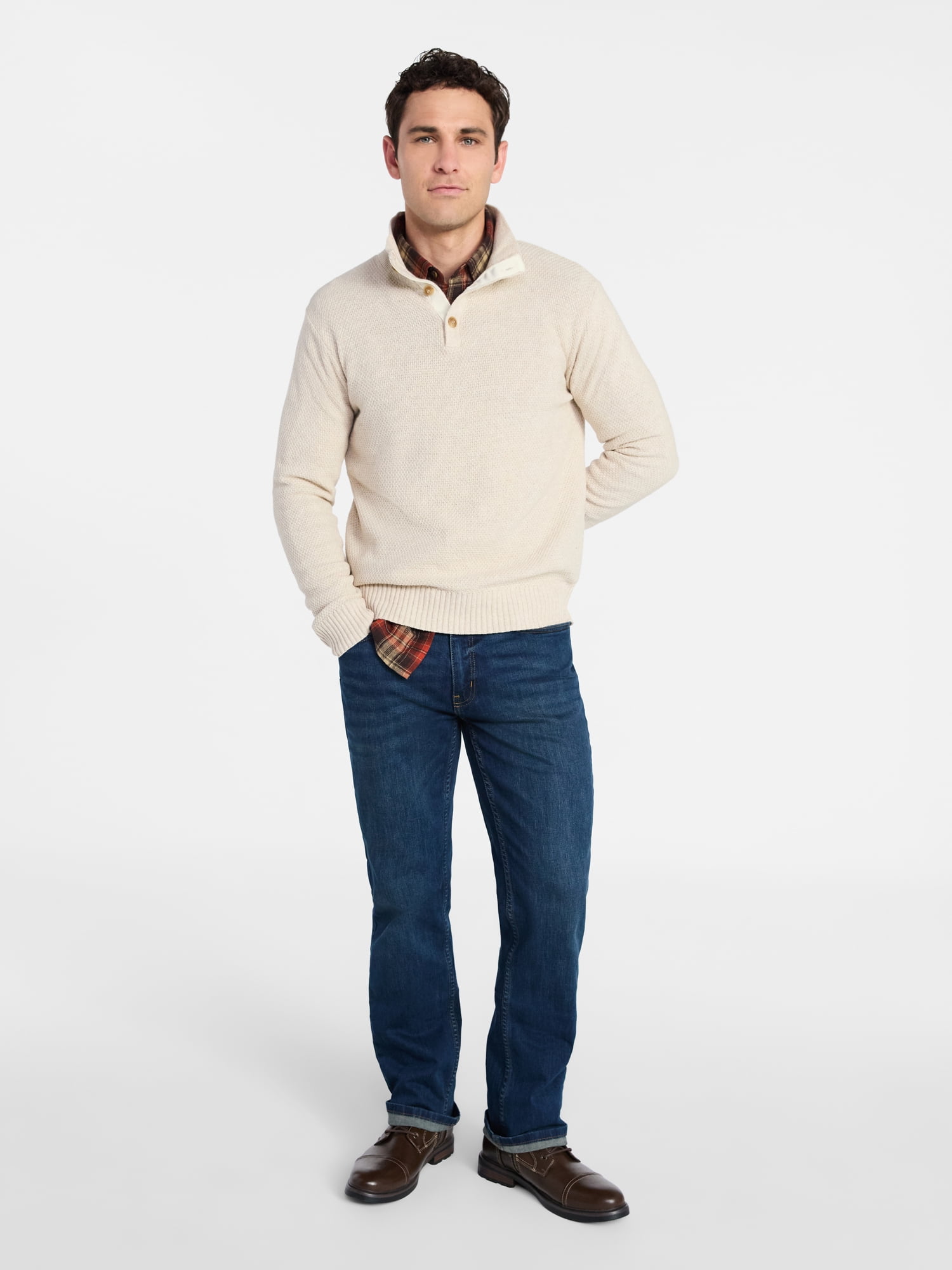 George Men's & Big Men's Button Mock Neck Sweater with Long Sleeves, Midweight, Sizes S-3XL