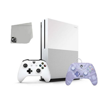Microsoft 234-00051 Xbox One S White 1TB Gaming Console with Lavender Swirl Controller Included BOLT AXTION Bundle Like New