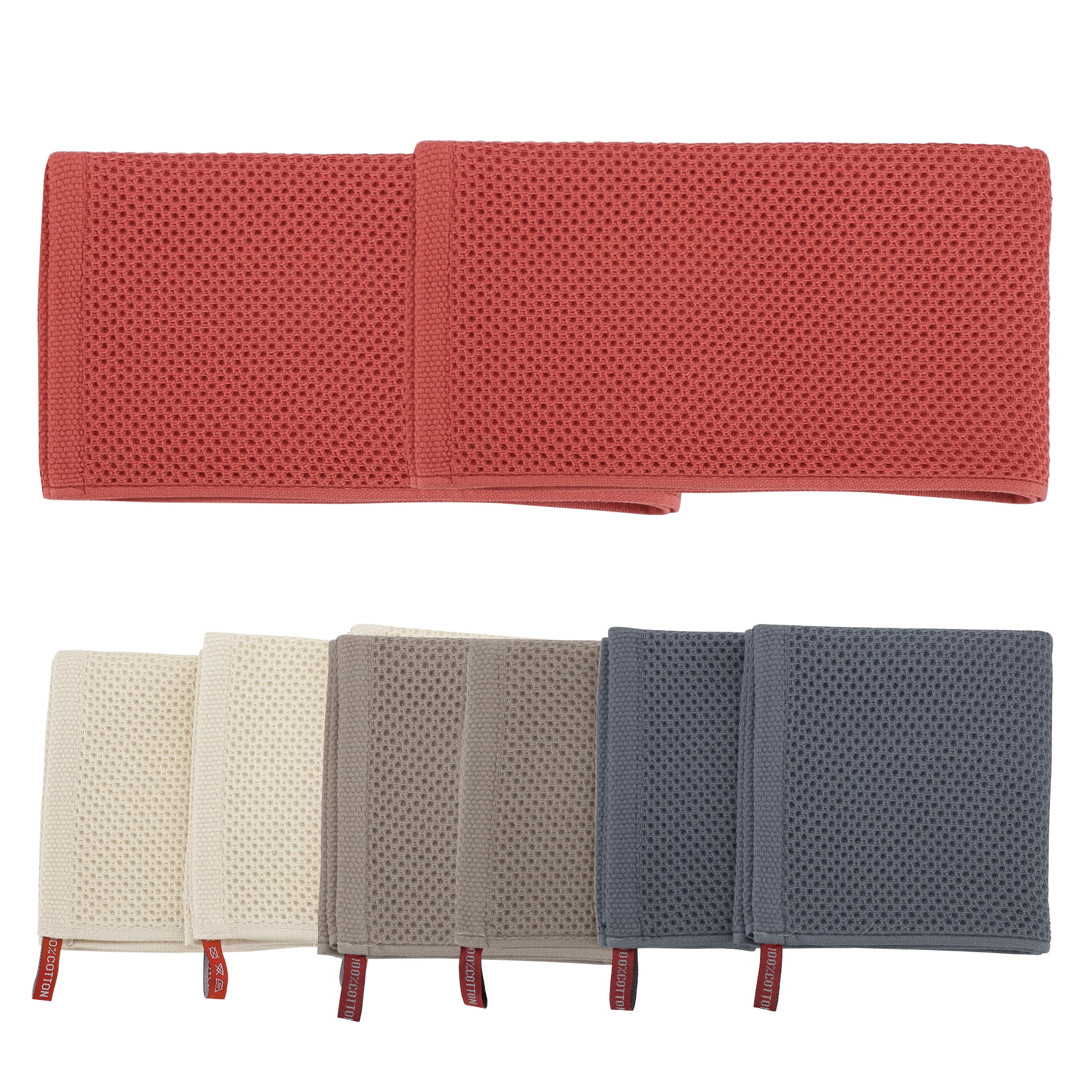 Unique Bargains 100% Cotton Waffle Kitchen Towels Dishcloths Set of 8 Mixed Color