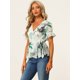 thumbnail image 2 of Top cruzado de gasa con cuello en V y cintura con lazo floral para mujer blanco XS, 2 of 5
