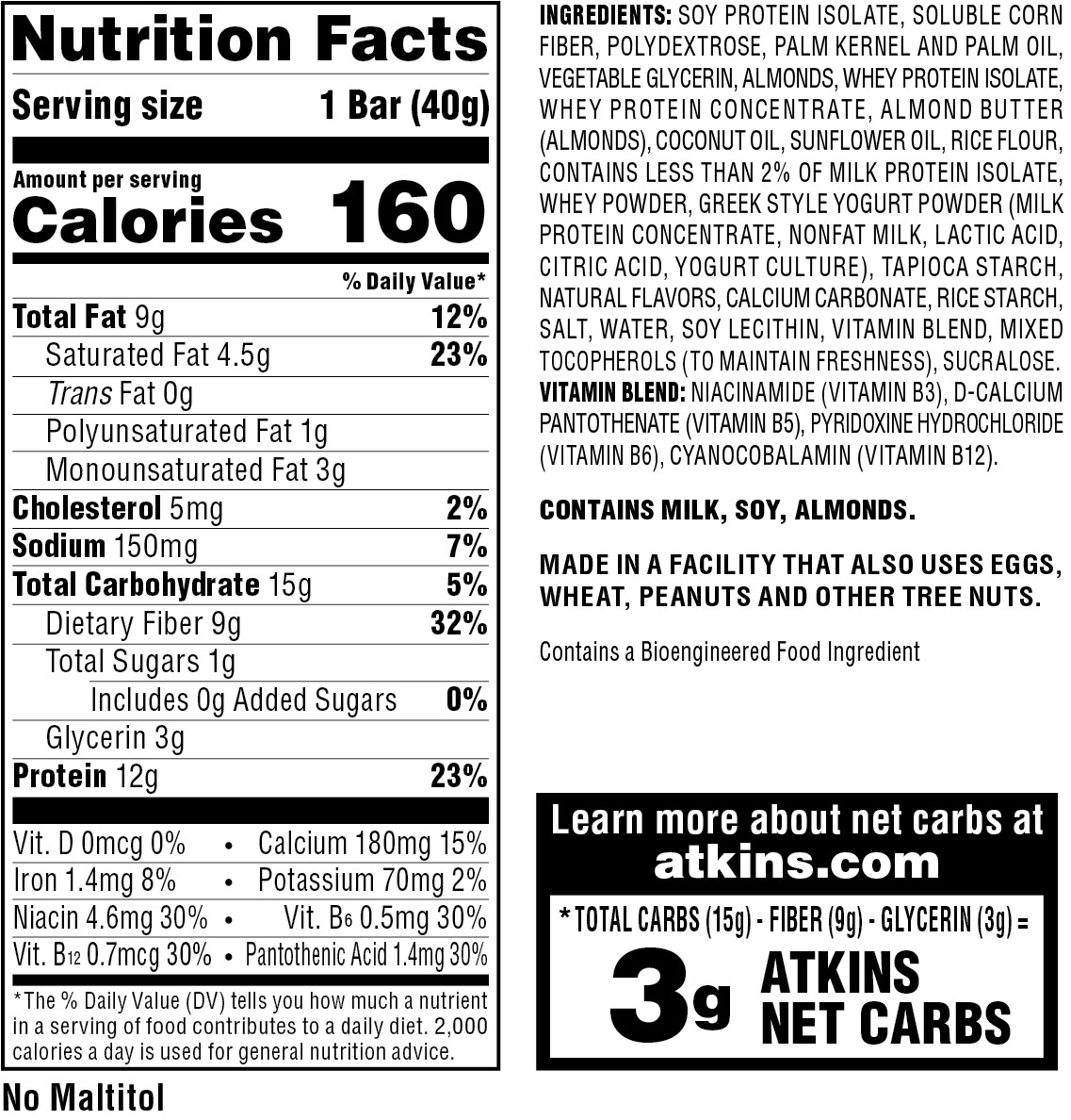 Atkins Honey Almond Greek Yogurt Bar, 1.55 oz, 5-pack (Snack Bar)
