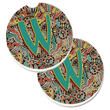 

Letter W Retro Tribal Alphabet Initial Set of 2 Cup Holder Car Coaster