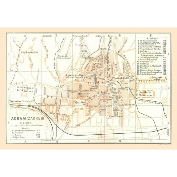 Historic Map - Zagreb Croatia - Baedeker 1896 - 33.33 x 23 - Vintage Wall Art