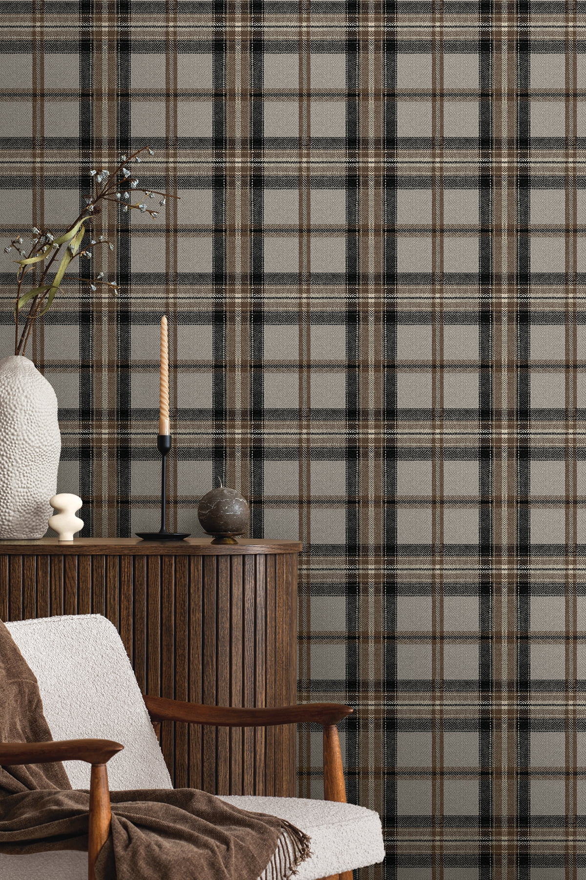 Harry & Grace Cliffside Herringbone Plaid Premium Matte Non-Woven Peel and Stick Wallpaper - 20.5 in. W x 18 ft. L Roll