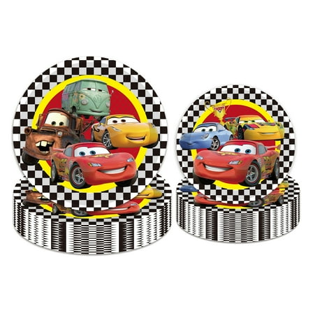 Jinhe Racing Car Party Plates 40-Count 9-Inch and 7-Inch Racing Car Party Tableware Set
