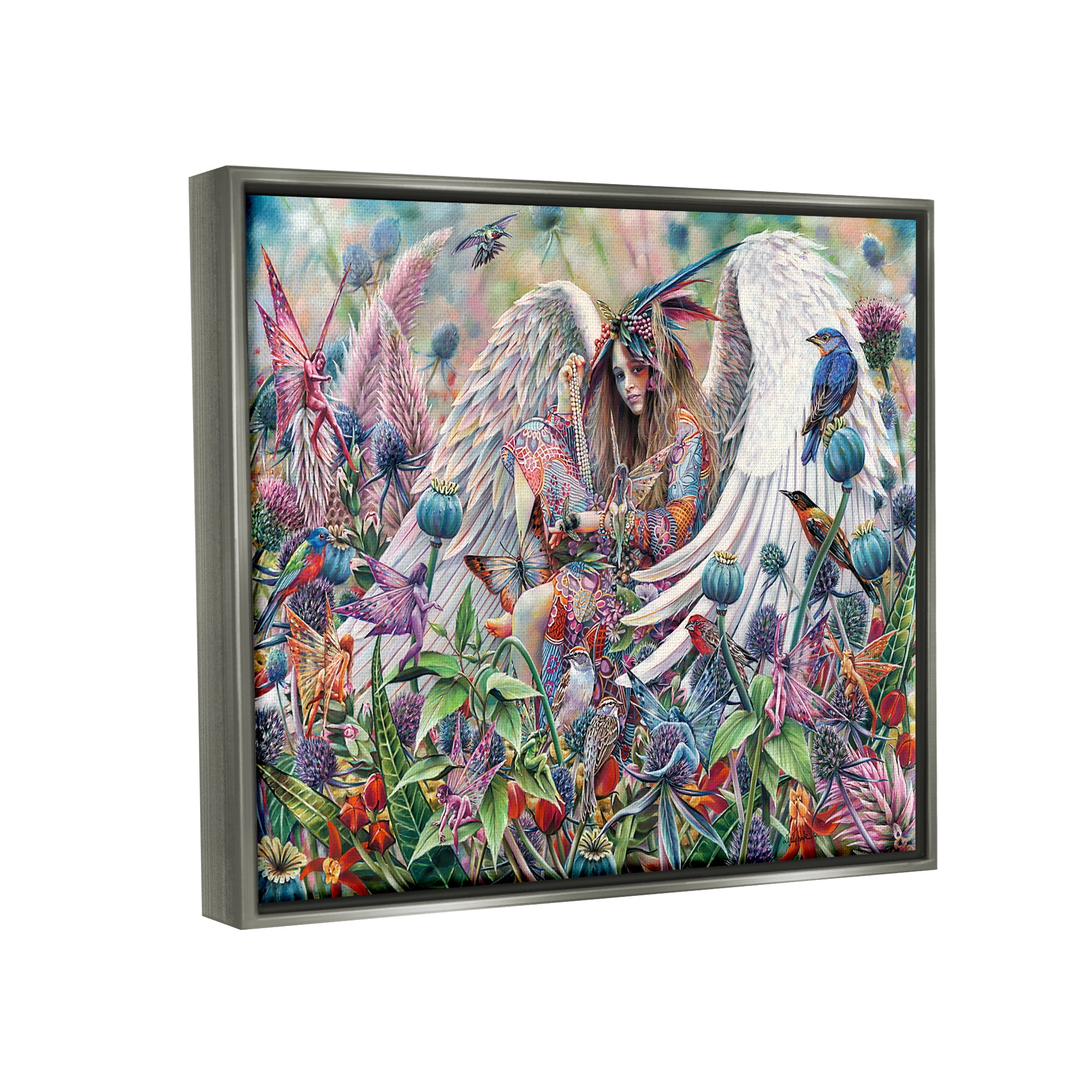 Stupell Industries Angel & Fairies Vivid Meadow Fairy Tales & Fantasy Painting Gray Floater Framed Art Print Wall Art