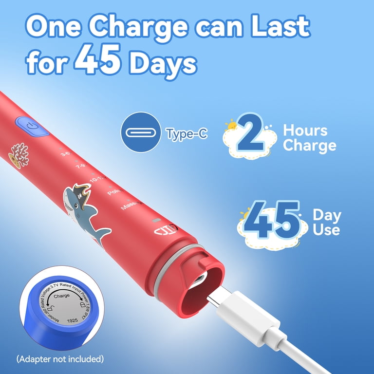 JTF Kids Sonic Electric Toothbrush With 6 Brush Heads, Red photo 4