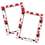 Ladybug Stationery Set Paper Letterhead Miraculous Stationary 8.5x11 75 pack Floral Nature Outdoor for Thank You Writing Journaling Bulk Memo Pad A1 Size