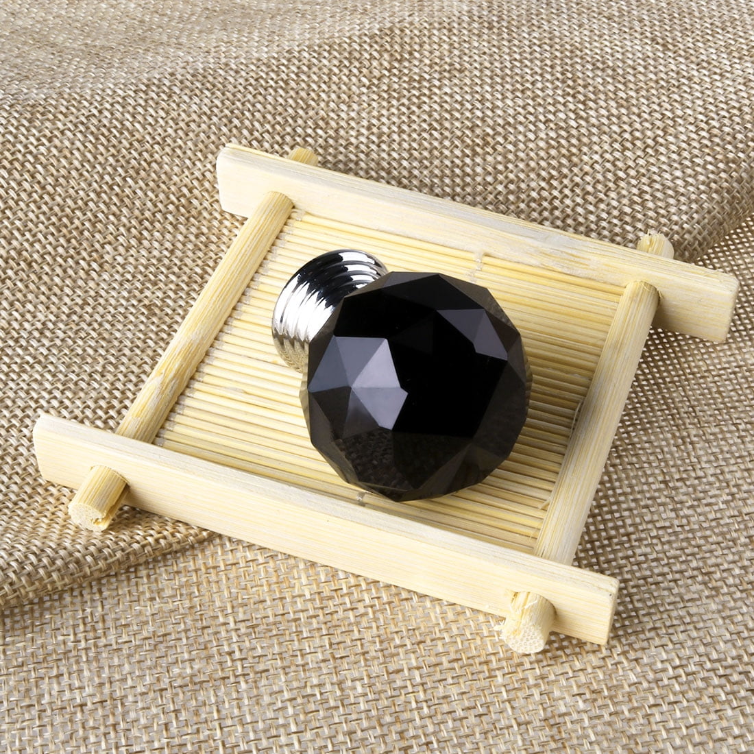 Uxcell 1.18'' Clear Crystal Glass Drawer Knob Cabinet Pull Handle Round Shape Black 10 Pcs
