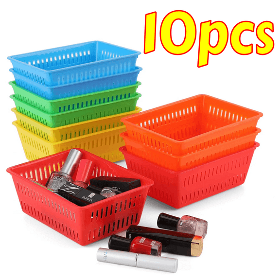 10-Pack Mini Storage Baskets - Small Plastic Organizer Bins for Shelves, Desk & Cabinet