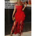thumbnail image 3 of Red Women Halter Neck Ruffled Bodycon Midi Dress With High Slit For Party Cocktail Evening, 3 of 8