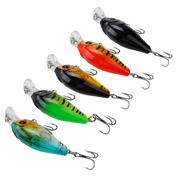 WALFRONT 5 Pcs/Set Fishing Lures Life-like Fishing Hard Baits 3D Fishing Eyes Crankbait Set Topwater Fish Lure with Hooks for Bass Trout Freshwater and Saltwater