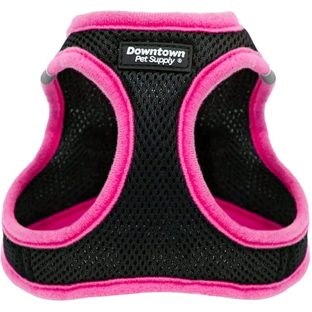 Downtown Pet Supply No Pull, Step in Adjustable Dog Harness with Padded Vest, Easy to Put on Small, Medium and Large Dogs (Black with Pink Trim, M)